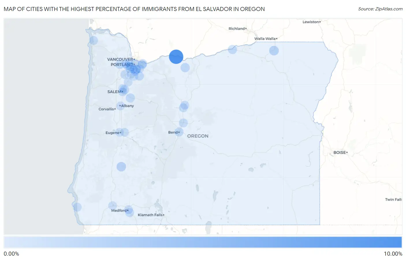 Cities with the Highest Percentage of Immigrants from El Salvador in Oregon Map