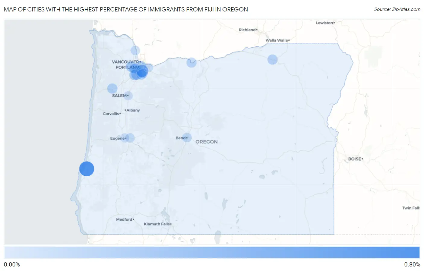 Cities with the Highest Percentage of Immigrants from Fiji in Oregon Map