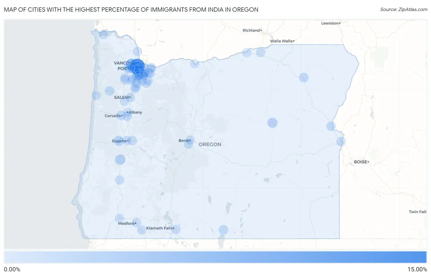 Cities with the Highest Percentage of Immigrants from India in Oregon Map
