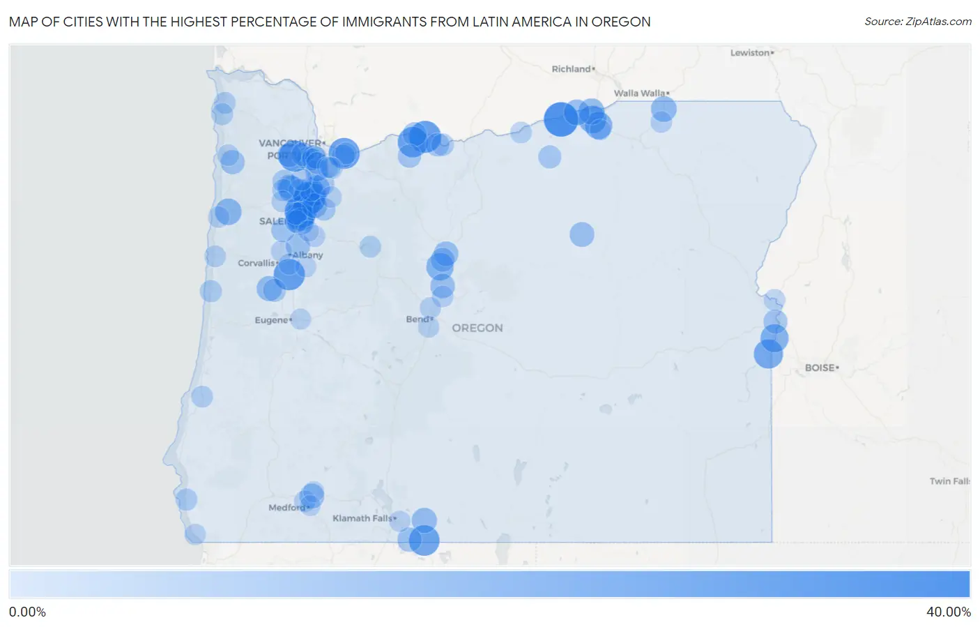 Cities with the Highest Percentage of Immigrants from Latin America in Oregon Map
