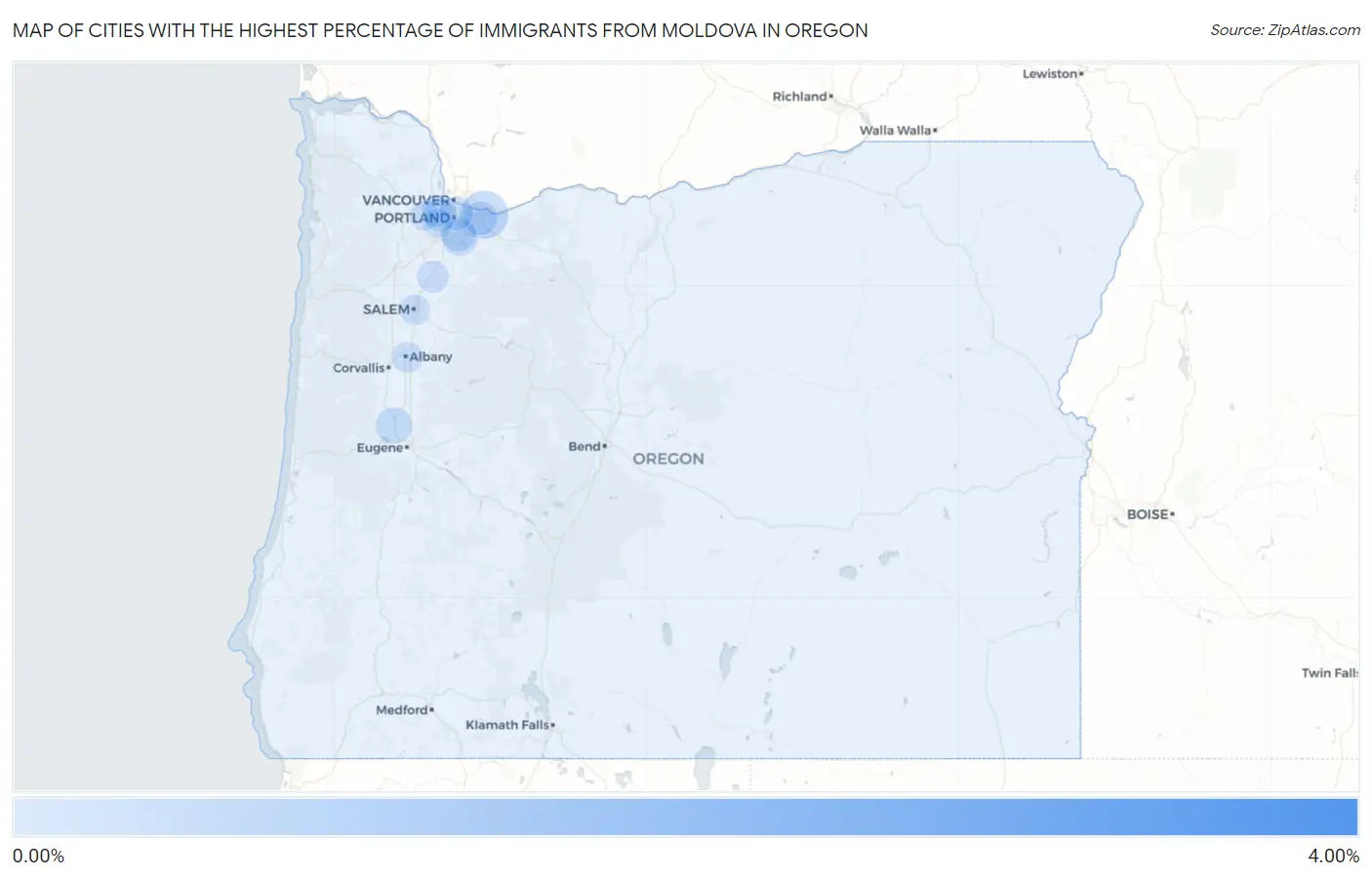 Cities with the Highest Percentage of Immigrants from Moldova in Oregon Map