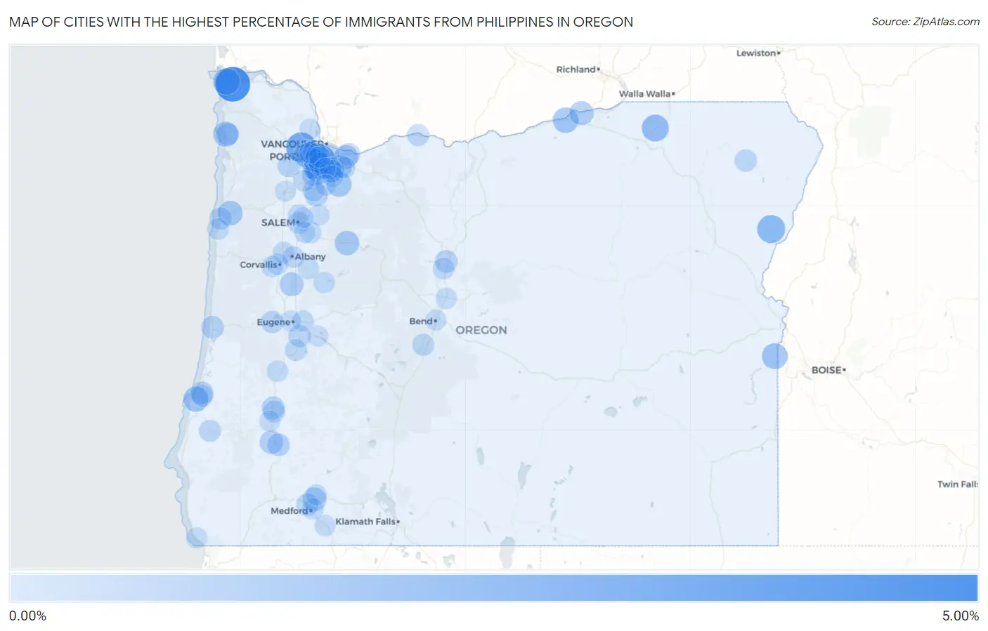 Cities with the Highest Percentage of Immigrants from Philippines in Oregon Map