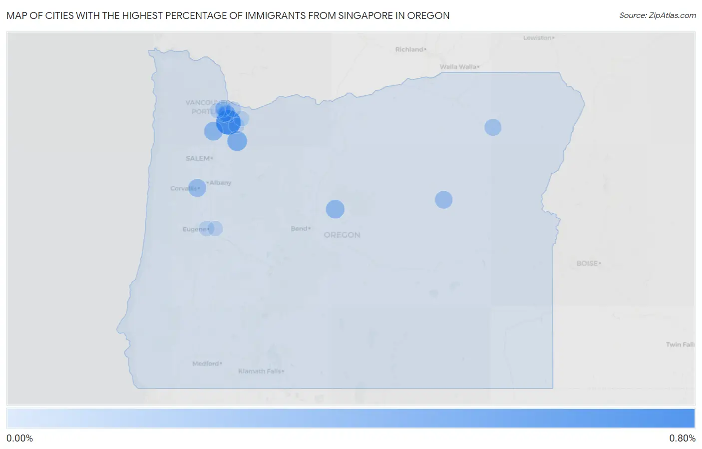 Cities with the Highest Percentage of Immigrants from Singapore in Oregon Map