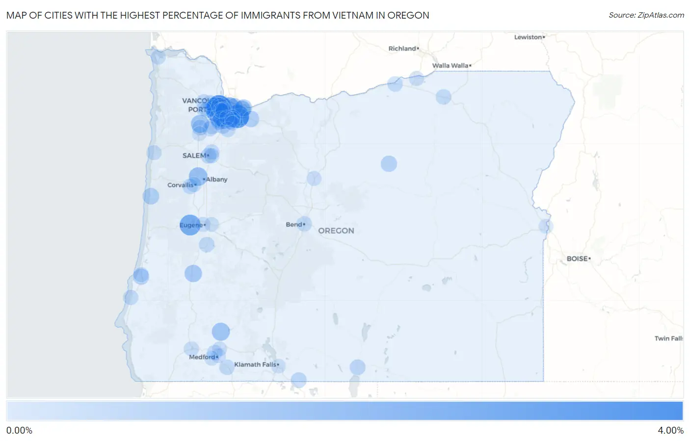 Cities with the Highest Percentage of Immigrants from Vietnam in Oregon Map
