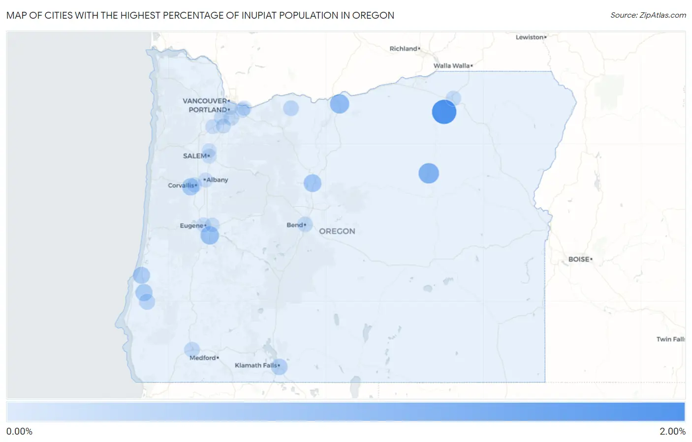 Cities with the Highest Percentage of Inupiat Population in Oregon Map