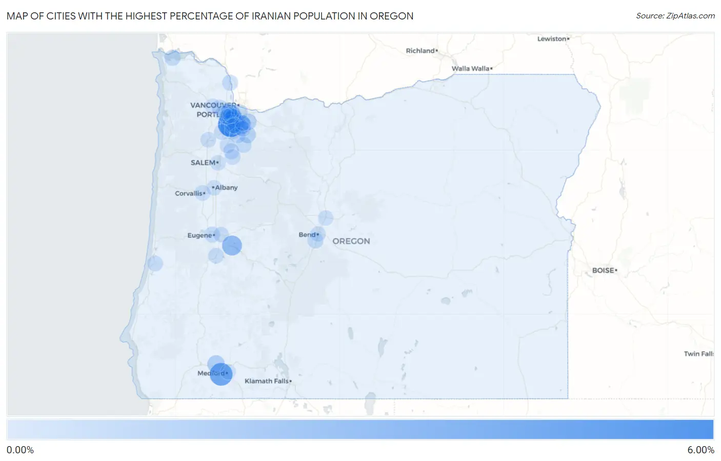 Cities with the Highest Percentage of Iranian Population in Oregon Map