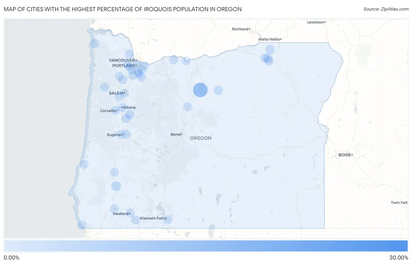 Cities with the Highest Percentage of Iroquois Population in Oregon Map