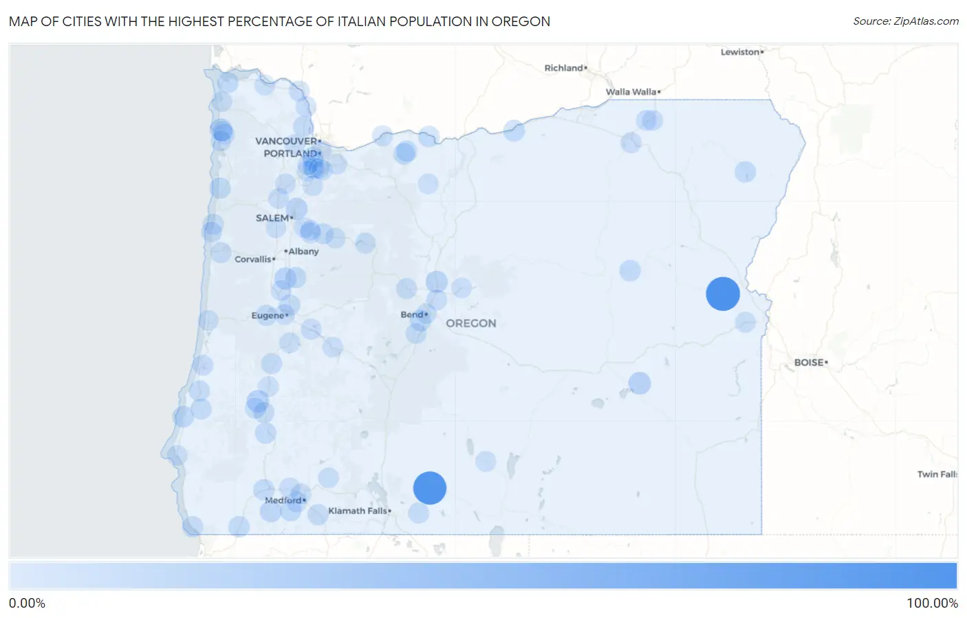 Cities with the Highest Percentage of Italian Population in Oregon Map