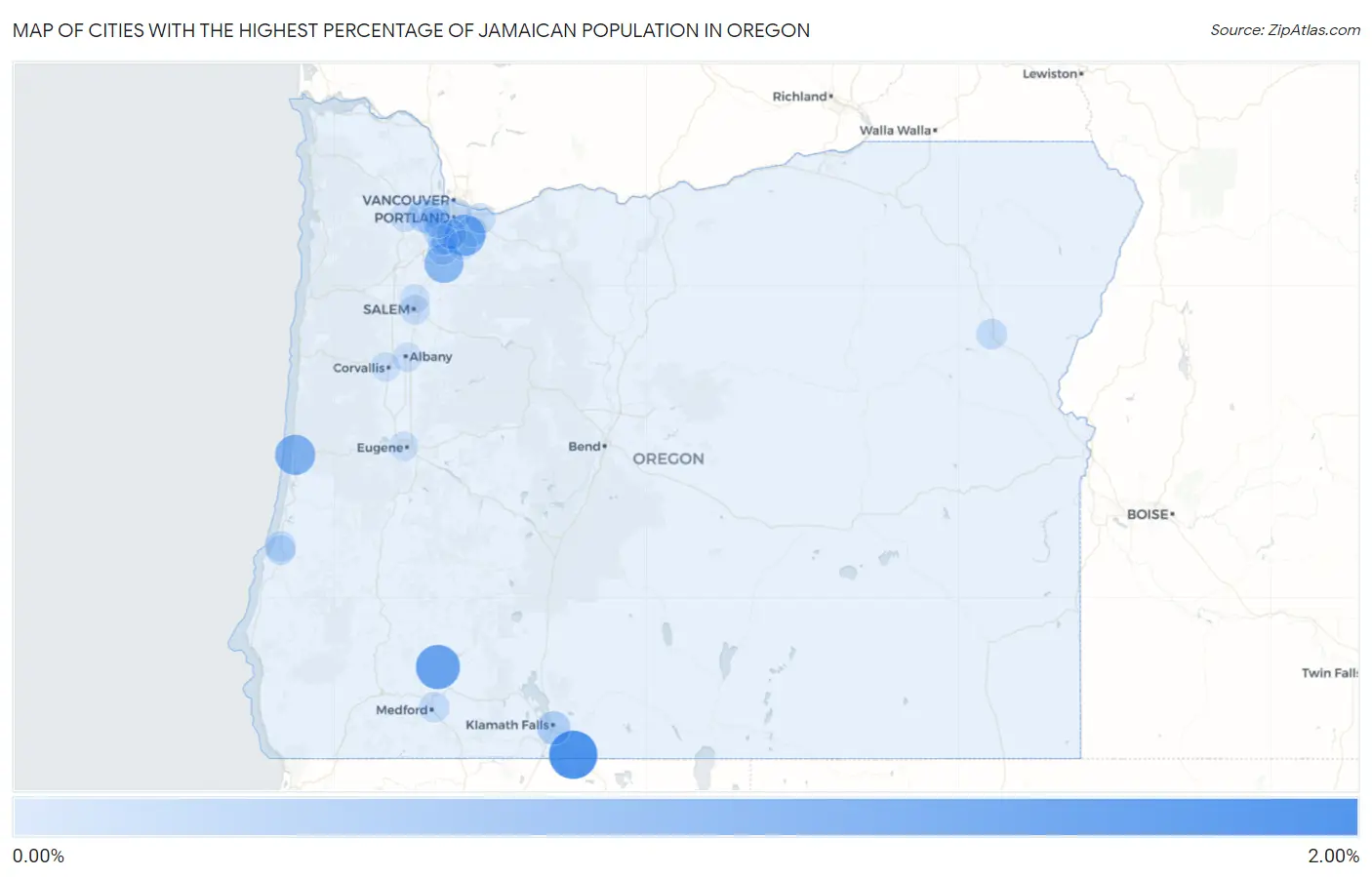 Cities with the Highest Percentage of Jamaican Population in Oregon Map