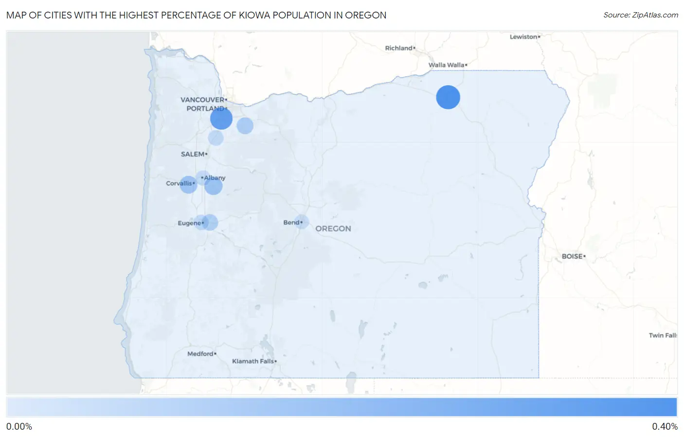 Cities with the Highest Percentage of Kiowa Population in Oregon Map