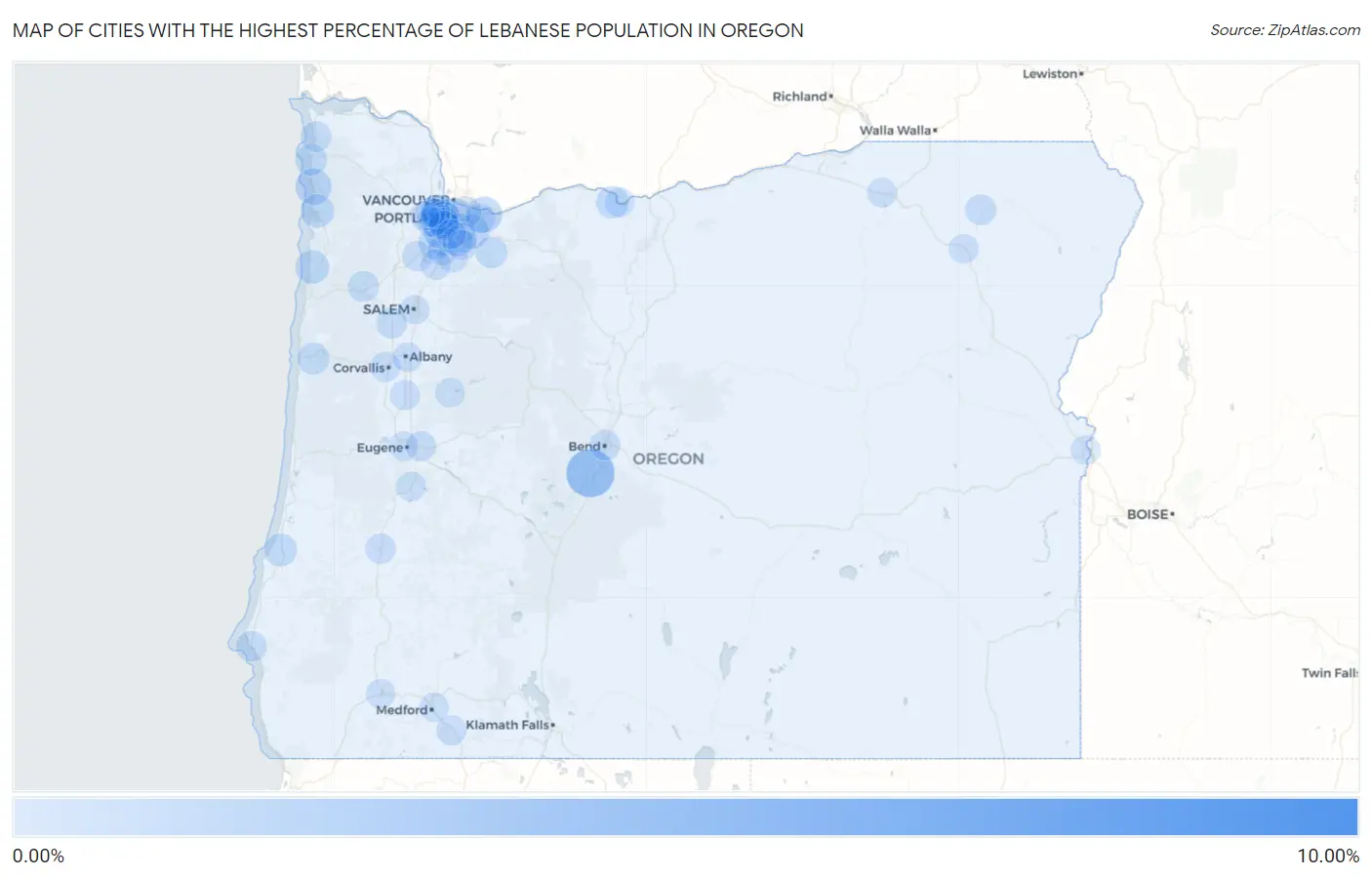 Cities with the Highest Percentage of Lebanese Population in Oregon Map