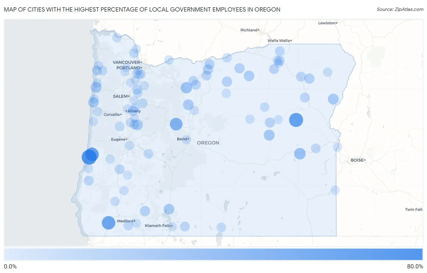 Cities with the Highest Percentage of Local Government Employees in Oregon Map