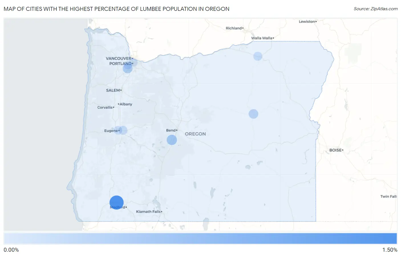 Cities with the Highest Percentage of Lumbee Population in Oregon Map