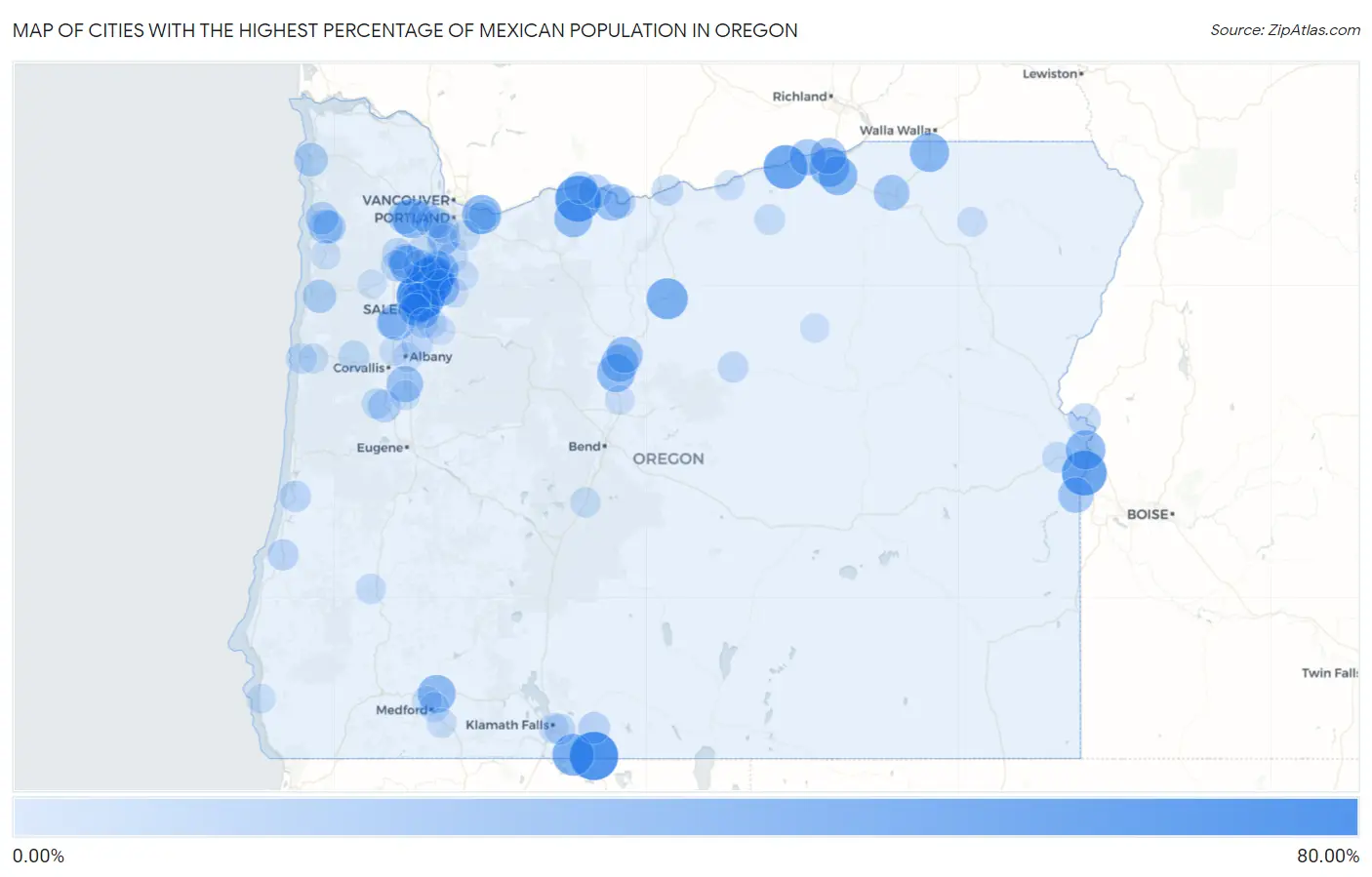 Cities with the Highest Percentage of Mexican Population in Oregon Map