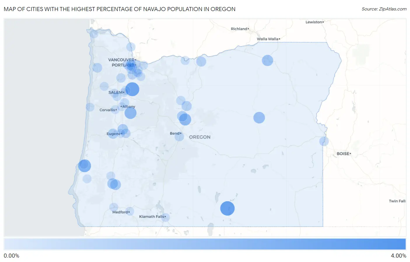 Cities with the Highest Percentage of Navajo Population in Oregon Map