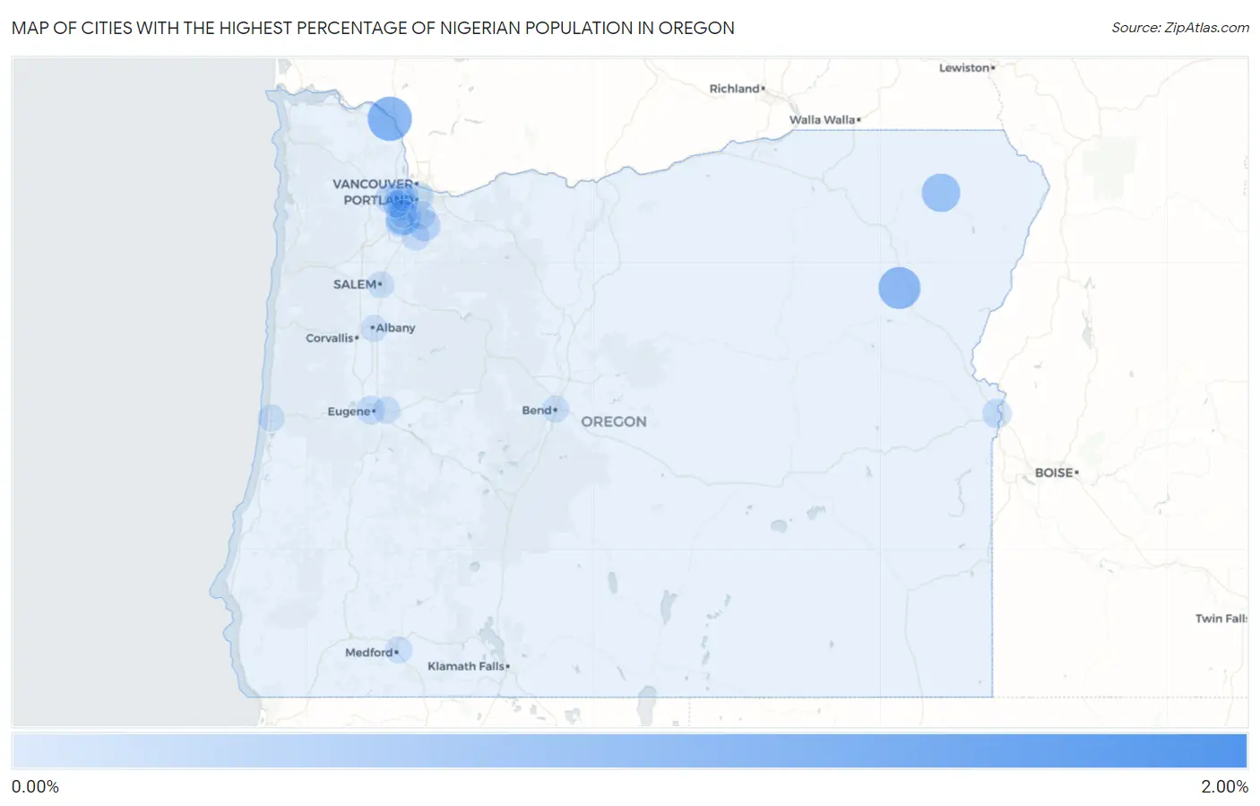 Cities with the Highest Percentage of Nigerian Population in Oregon Map