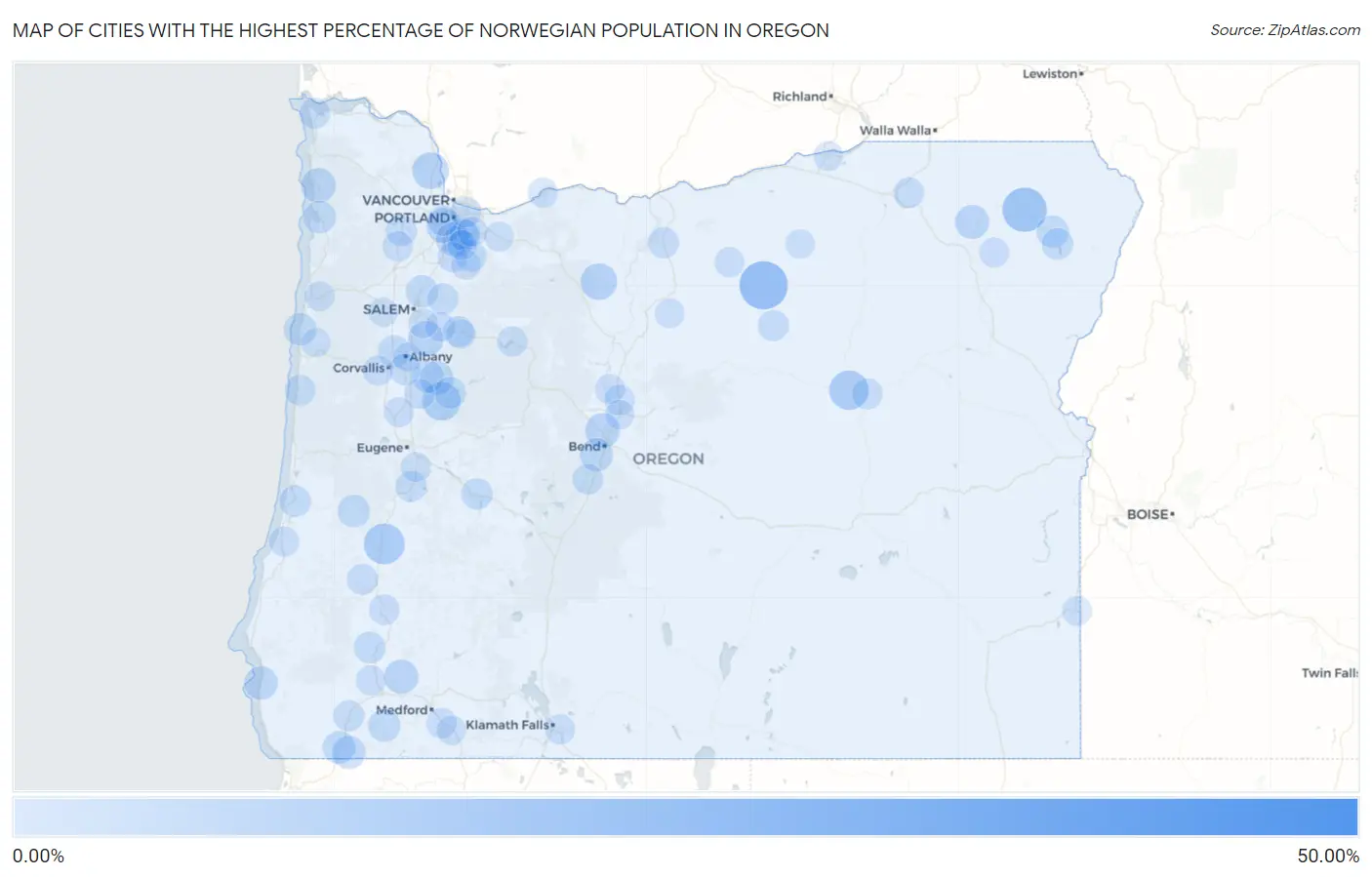 Cities with the Highest Percentage of Norwegian Population in Oregon Map