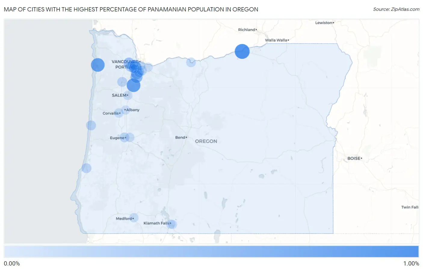 Cities with the Highest Percentage of Panamanian Population in Oregon Map