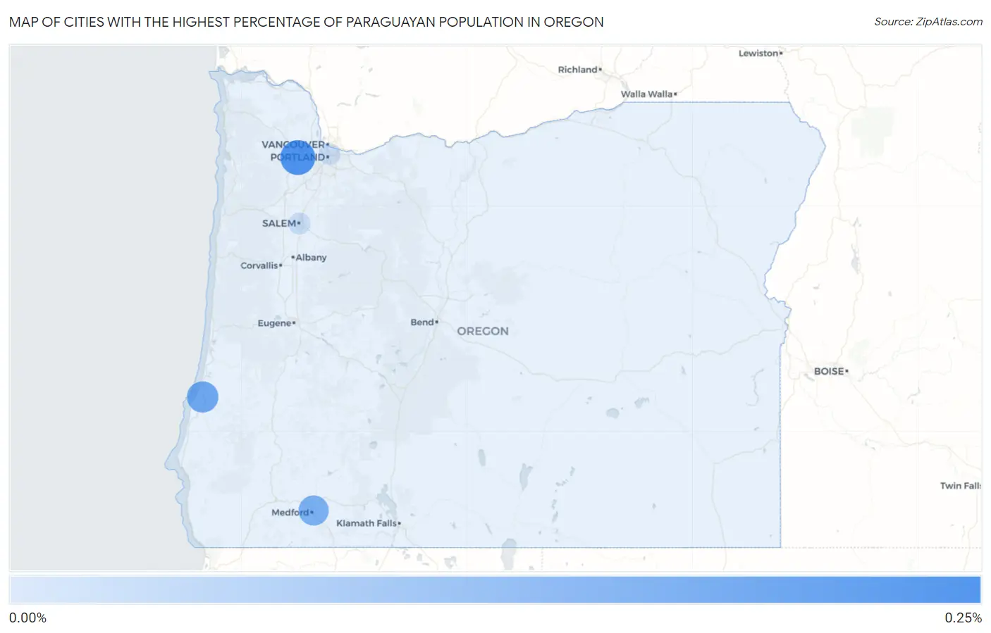 Cities with the Highest Percentage of Paraguayan Population in Oregon Map