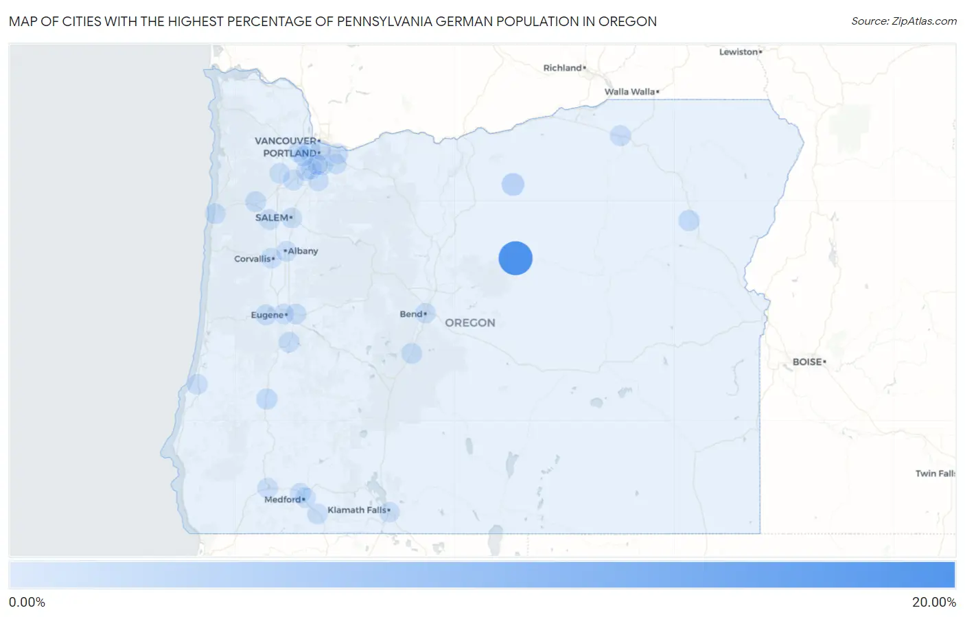 Cities with the Highest Percentage of Pennsylvania German Population in Oregon Map