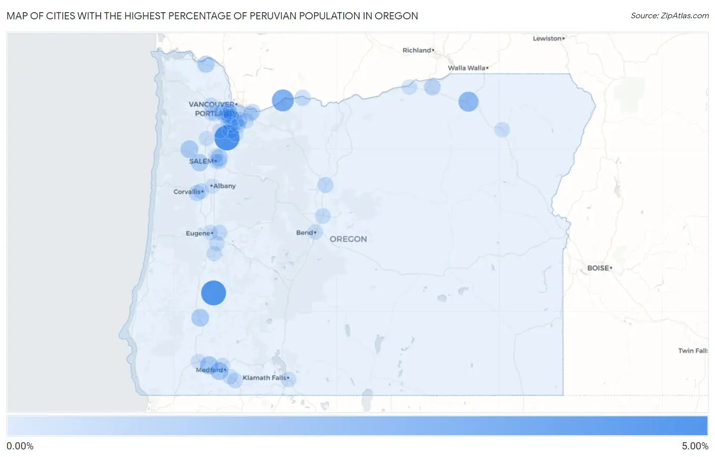Cities with the Highest Percentage of Peruvian Population in Oregon Map