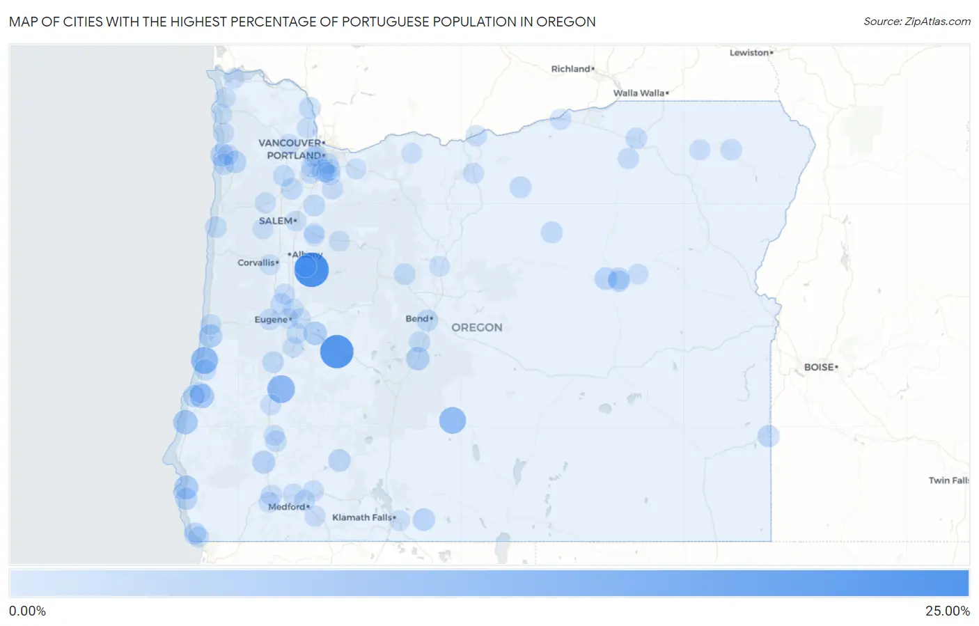 Cities with the Highest Percentage of Portuguese Population in Oregon Map