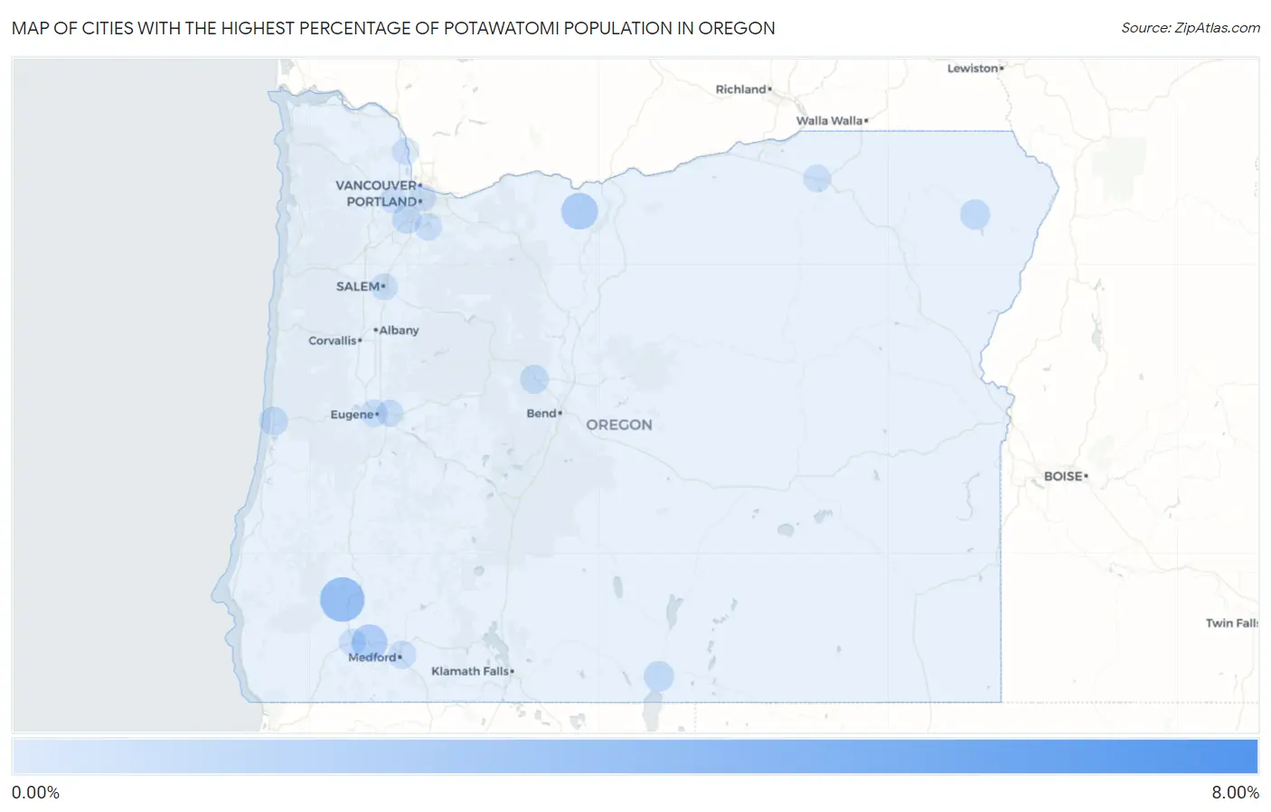 Cities with the Highest Percentage of Potawatomi Population in Oregon Map