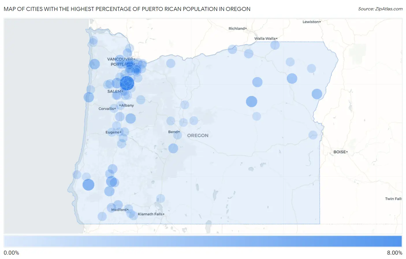 Cities with the Highest Percentage of Puerto Rican Population in Oregon Map