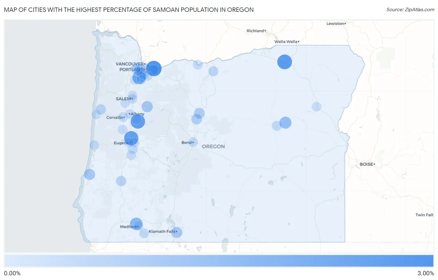 Cities with the Highest Percentage of Samoan Population in Oregon Map