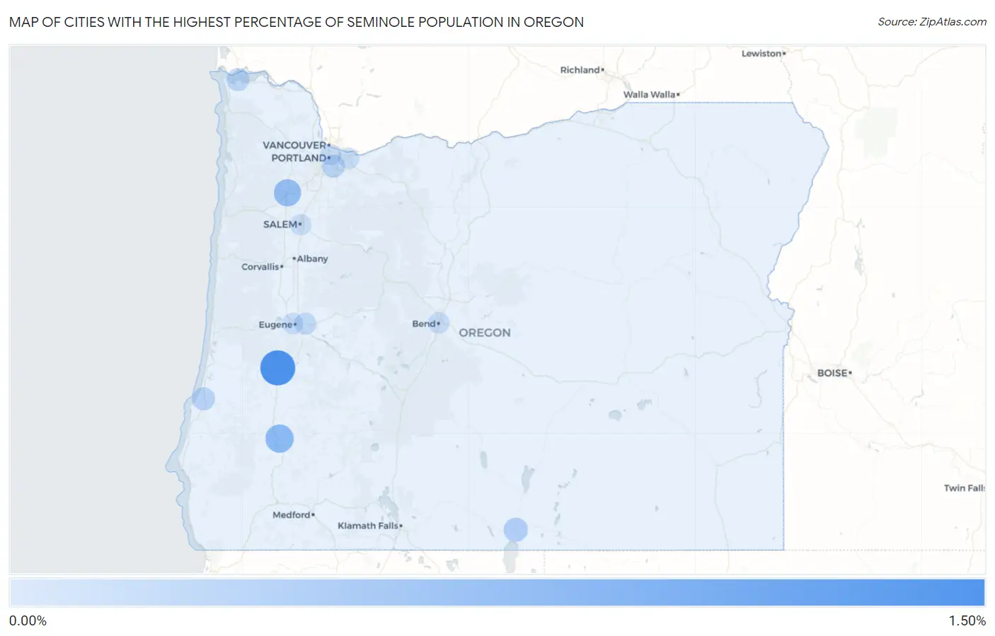 Cities with the Highest Percentage of Seminole Population in Oregon Map