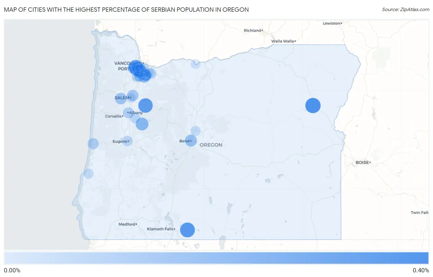 Cities with the Highest Percentage of Serbian Population in Oregon Map