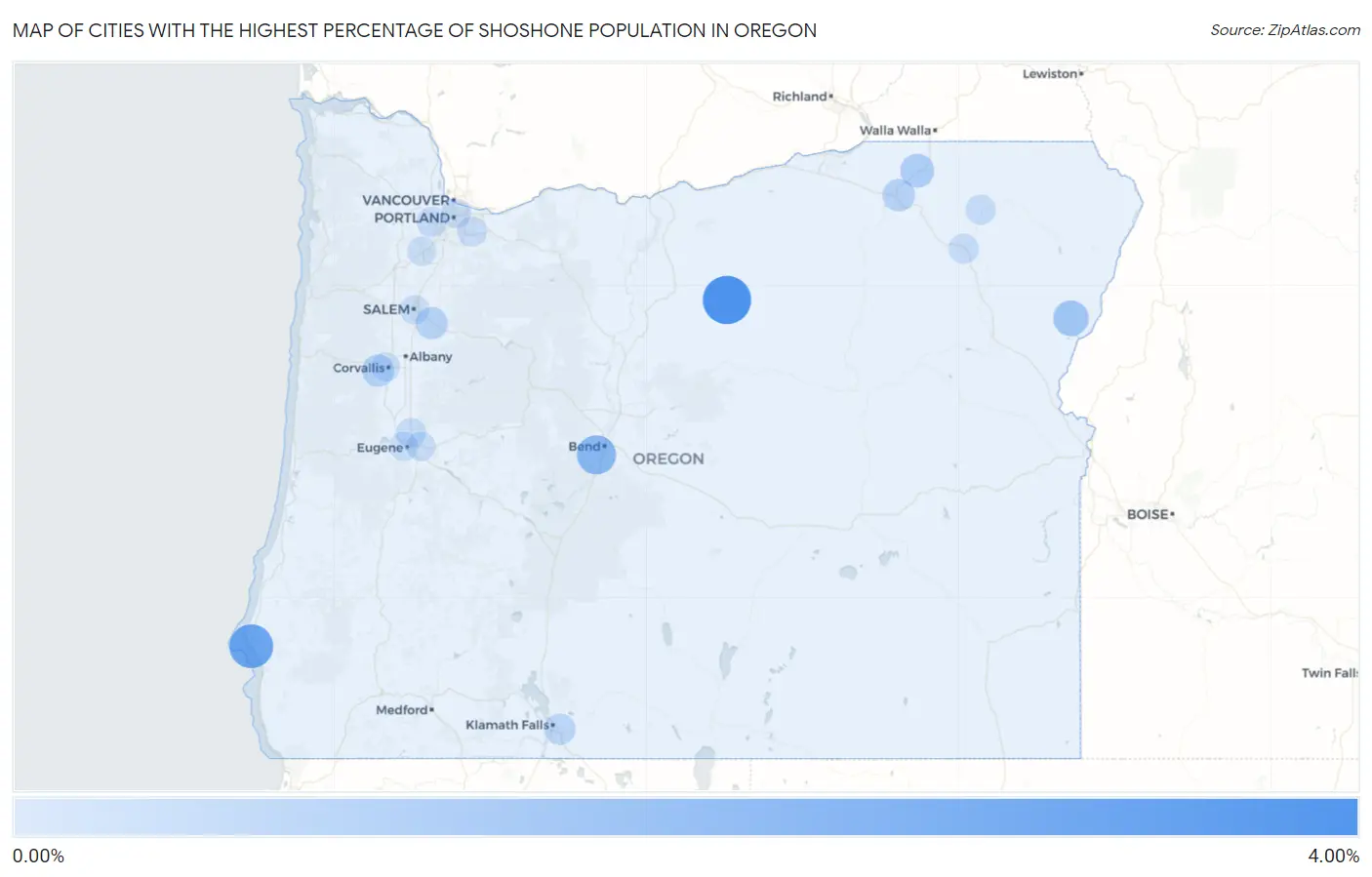 Cities with the Highest Percentage of Shoshone Population in Oregon Map