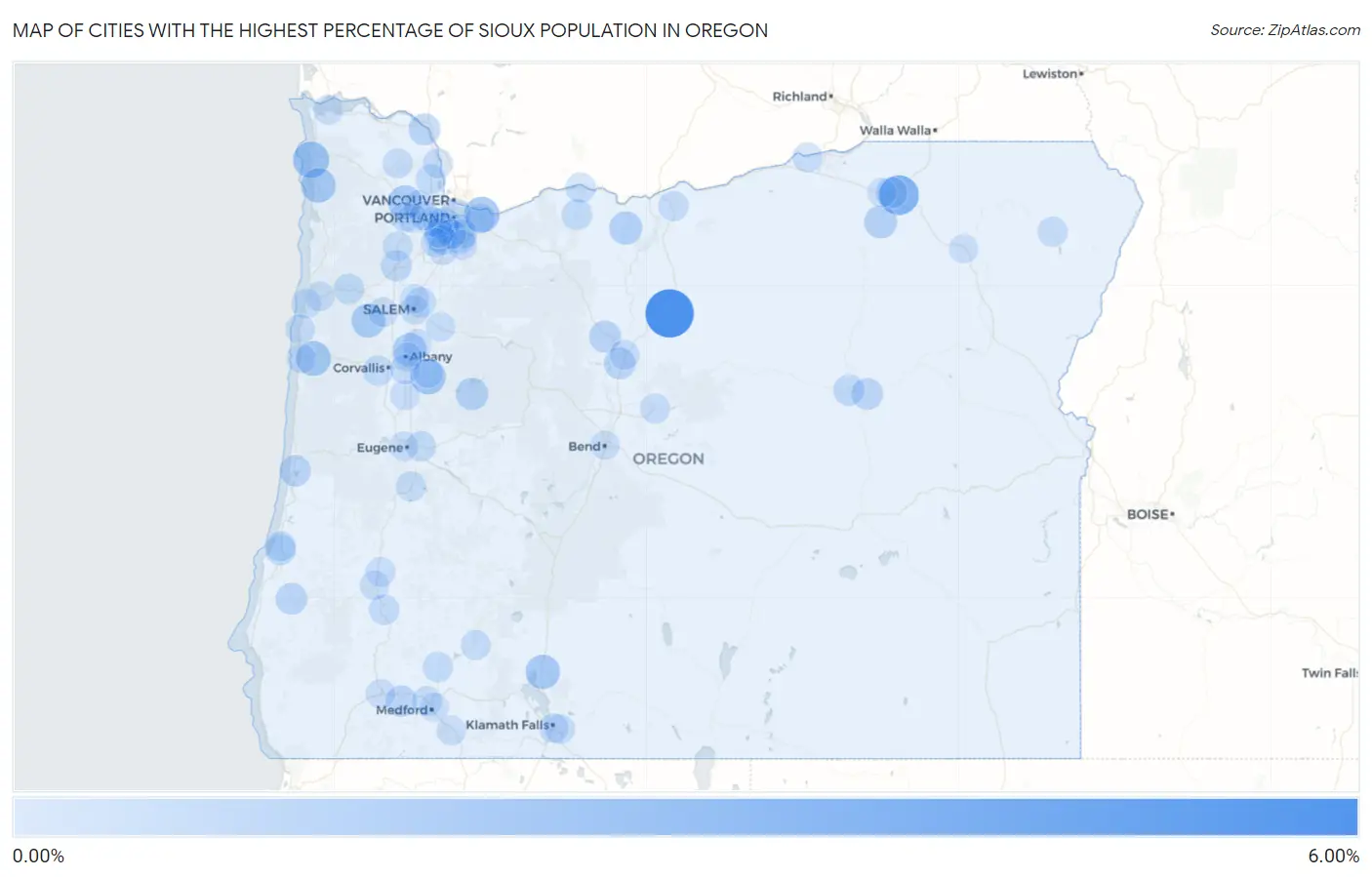 Cities with the Highest Percentage of Sioux Population in Oregon Map