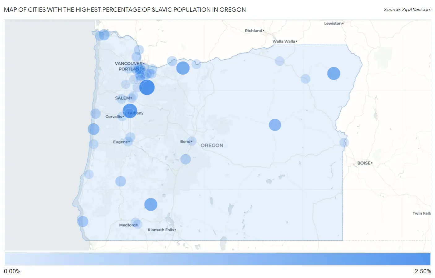 Cities with the Highest Percentage of Slavic Population in Oregon Map