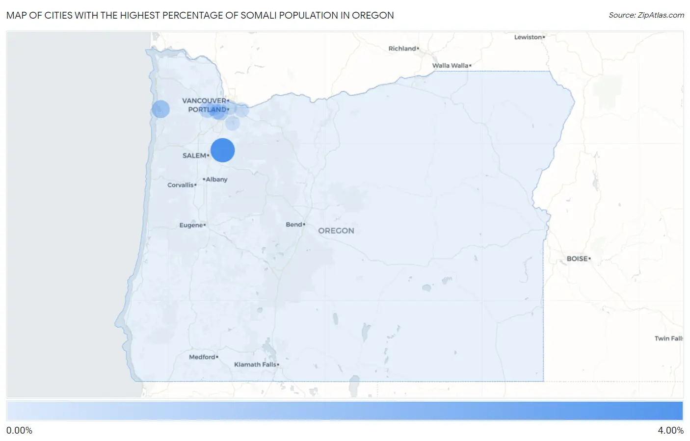 Cities with the Highest Percentage of Somali Population in Oregon Map