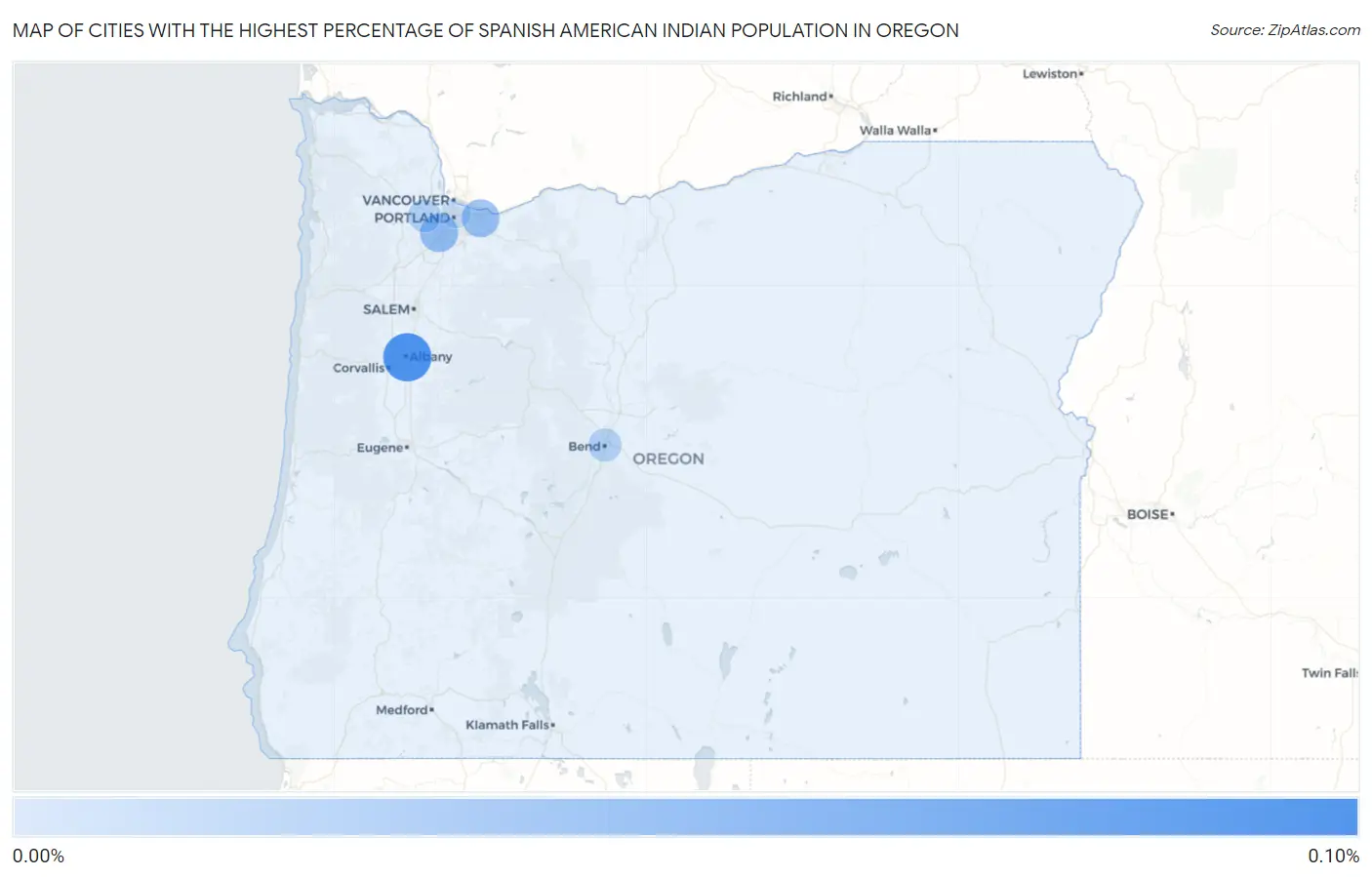 Cities with the Highest Percentage of Spanish American Indian Population in Oregon Map