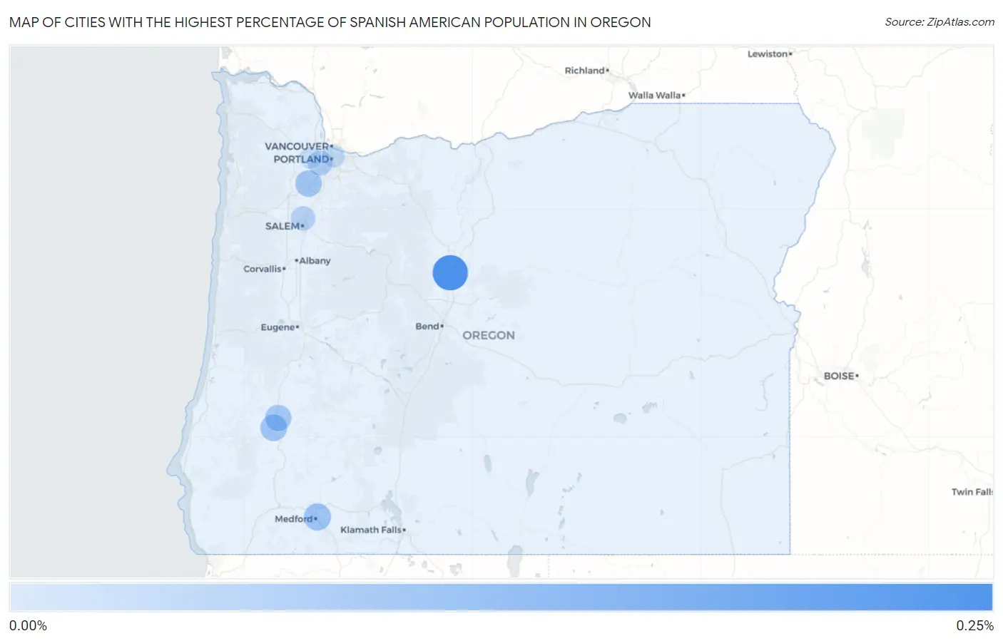 Cities with the Highest Percentage of Spanish American Population in Oregon Map
