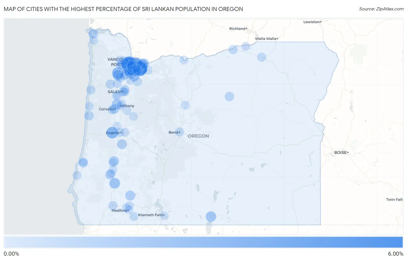 Cities with the Highest Percentage of Sri Lankan Population in Oregon Map