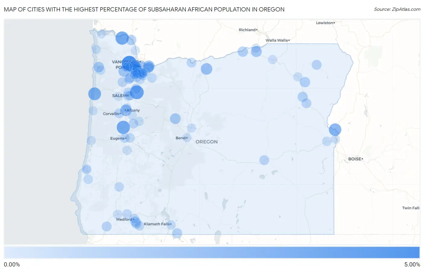 Cities with the Highest Percentage of Subsaharan African Population in Oregon Map