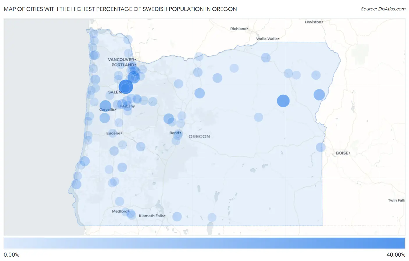 Cities with the Highest Percentage of Swedish Population in Oregon Map