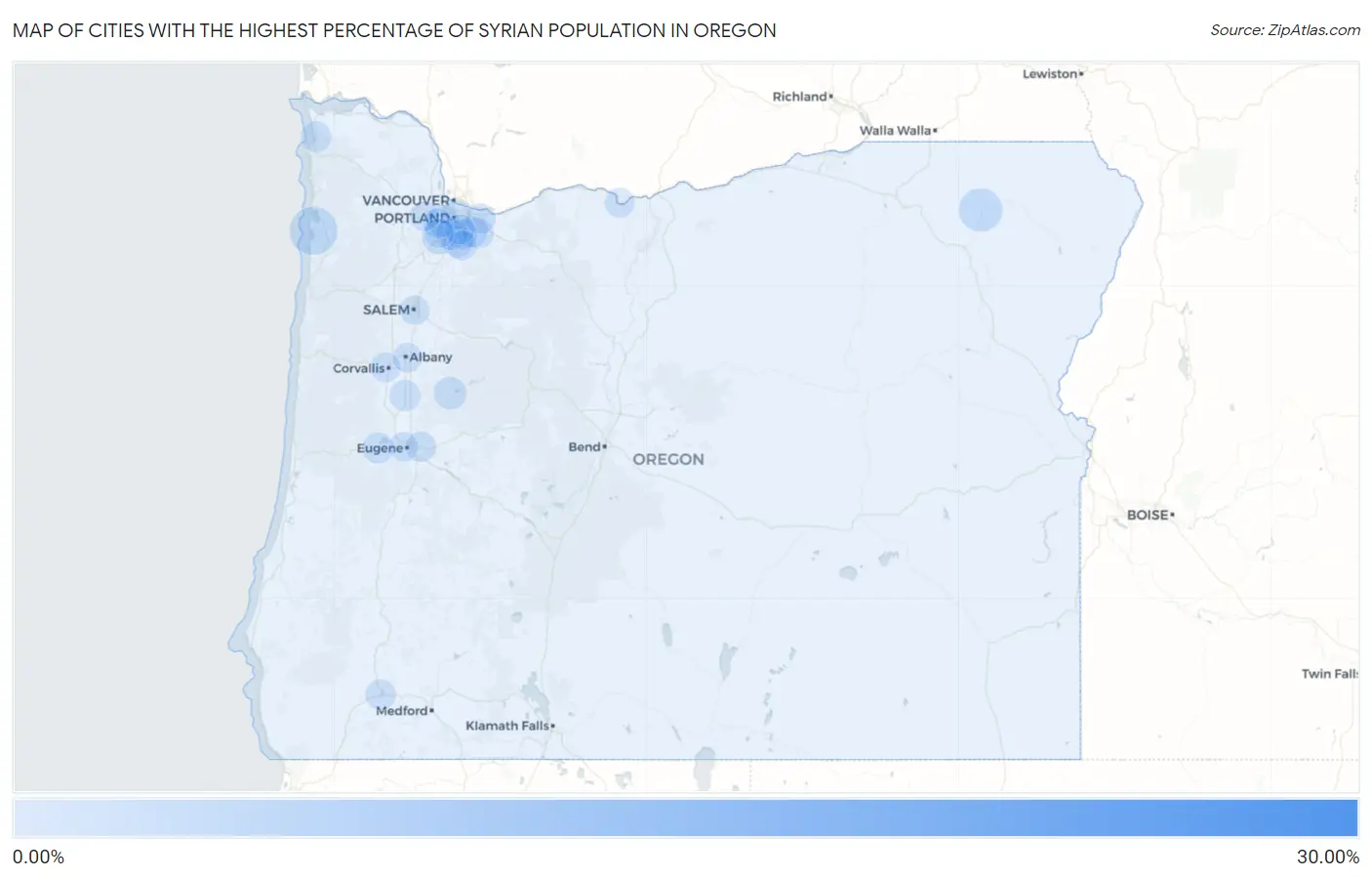 Cities with the Highest Percentage of Syrian Population in Oregon Map