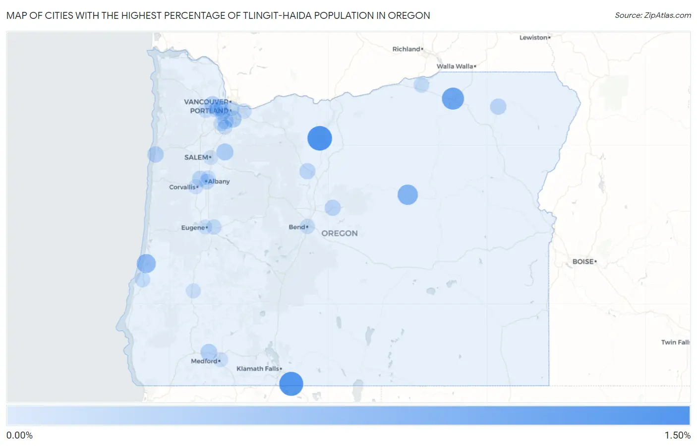 Cities with the Highest Percentage of Tlingit-Haida Population in Oregon Map