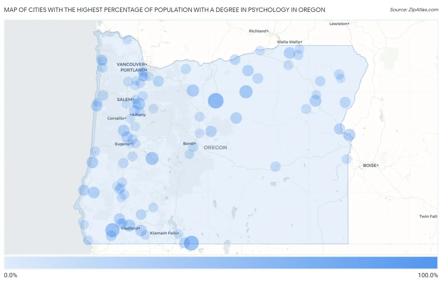 Cities with the Highest Percentage of Population with a Degree in Psychology in Oregon Map