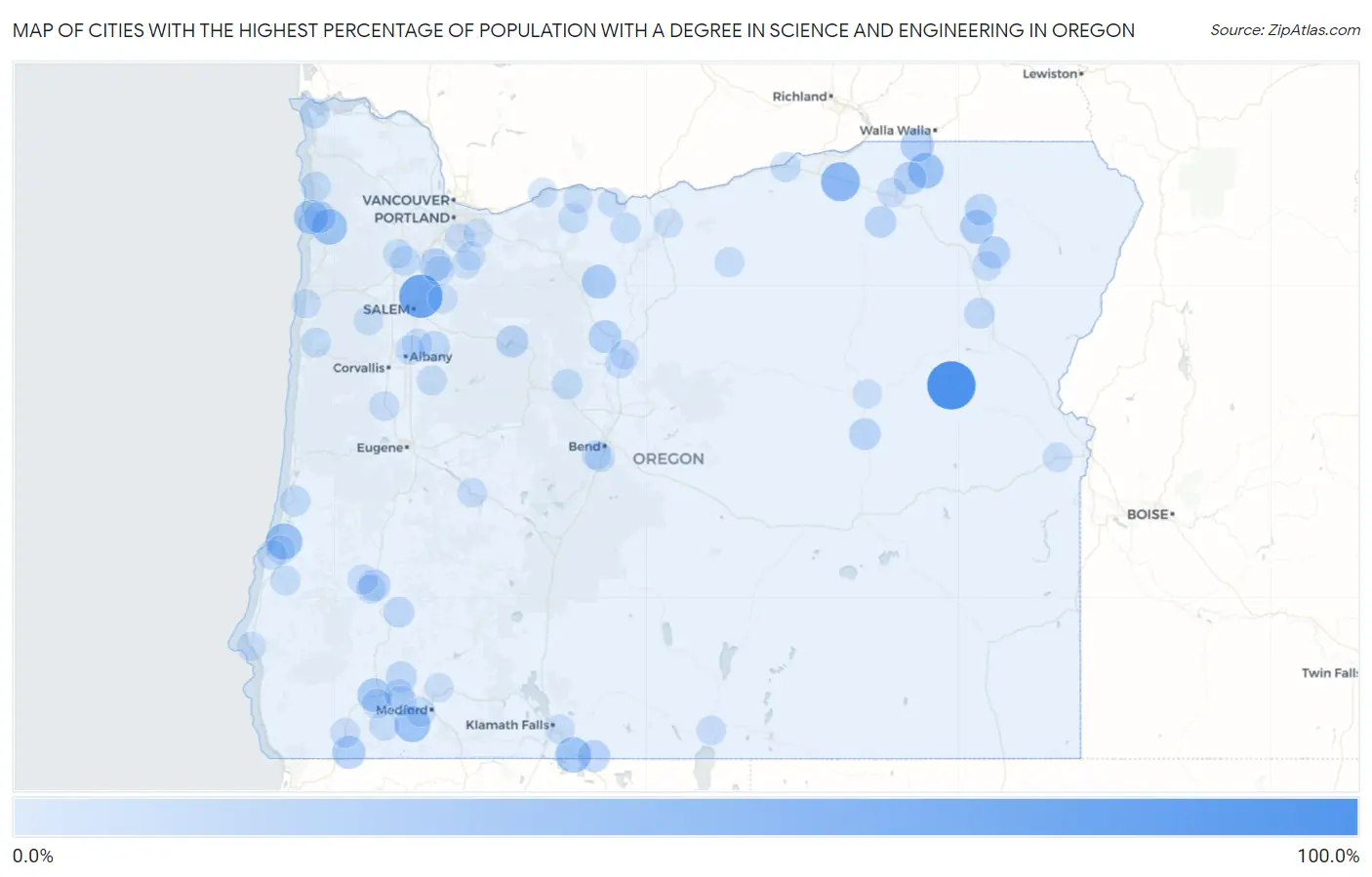 Cities with the Highest Percentage of Population with a Degree in Science and Engineering in Oregon Map