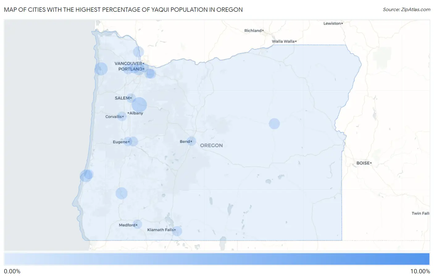 Cities with the Highest Percentage of Yaqui Population in Oregon Map