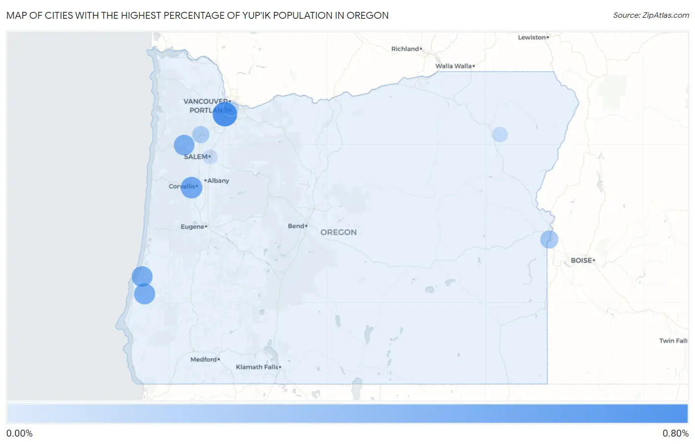 Cities with the Highest Percentage of Yup'ik Population in Oregon Map