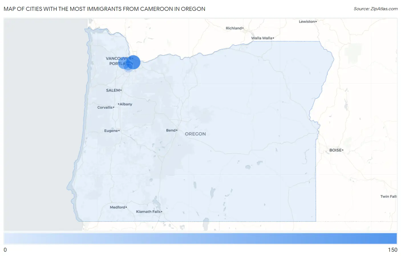 Cities with the Most Immigrants from Cameroon in Oregon Map