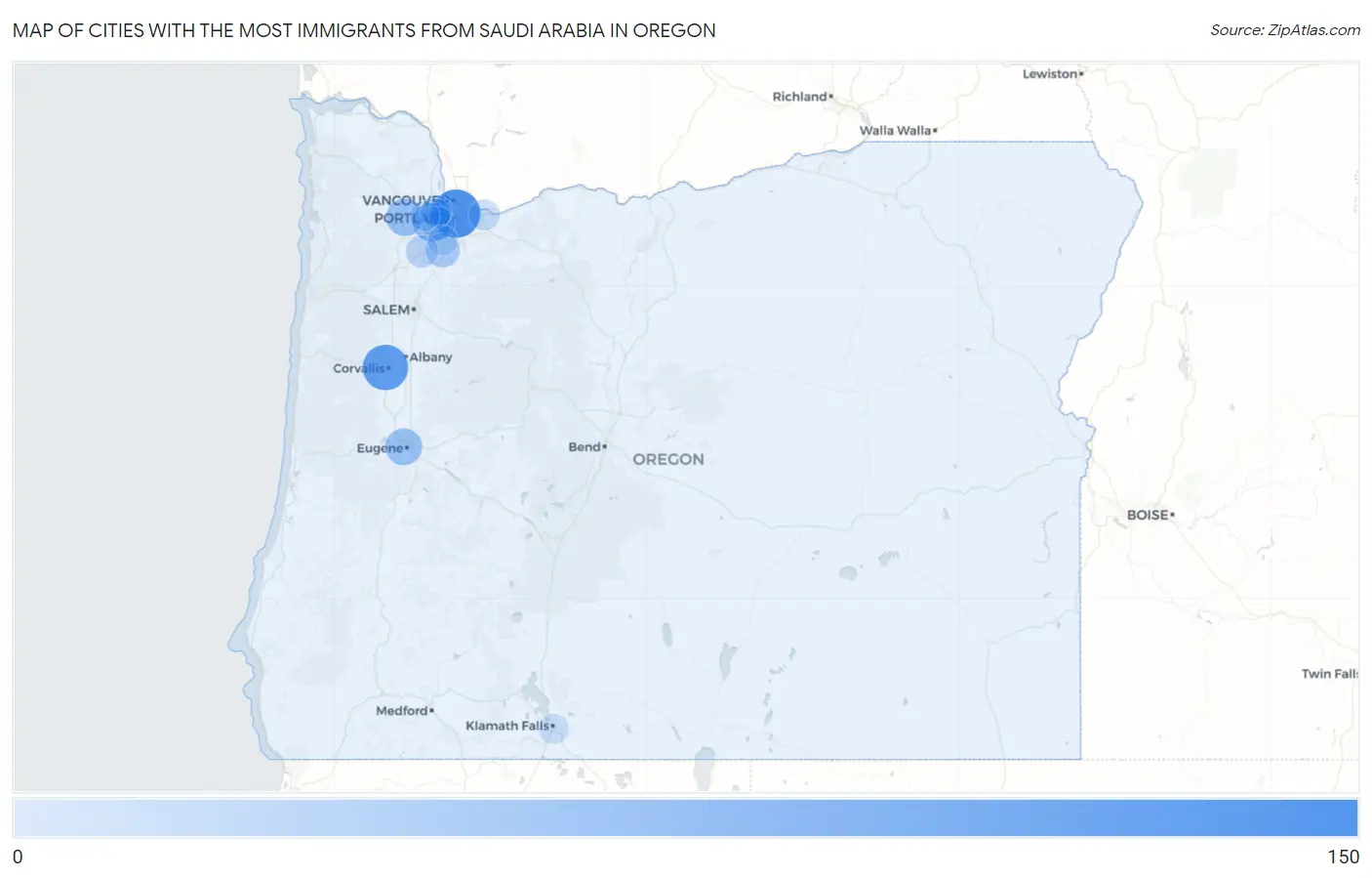 Cities with the Most Immigrants from Saudi Arabia in Oregon Map