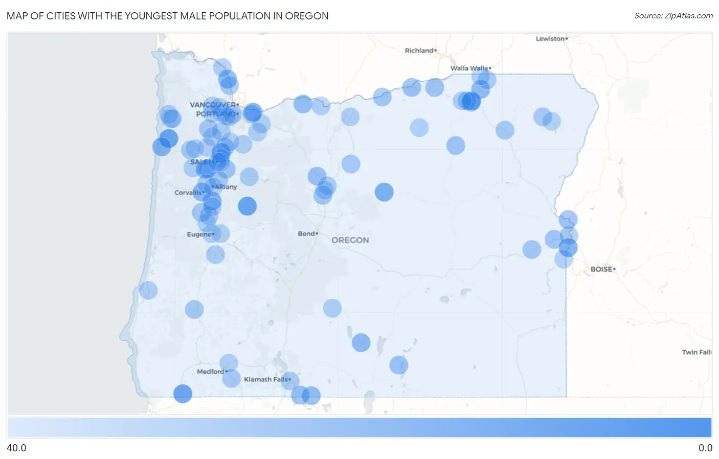 Cities with the Youngest Male Population in Oregon Map