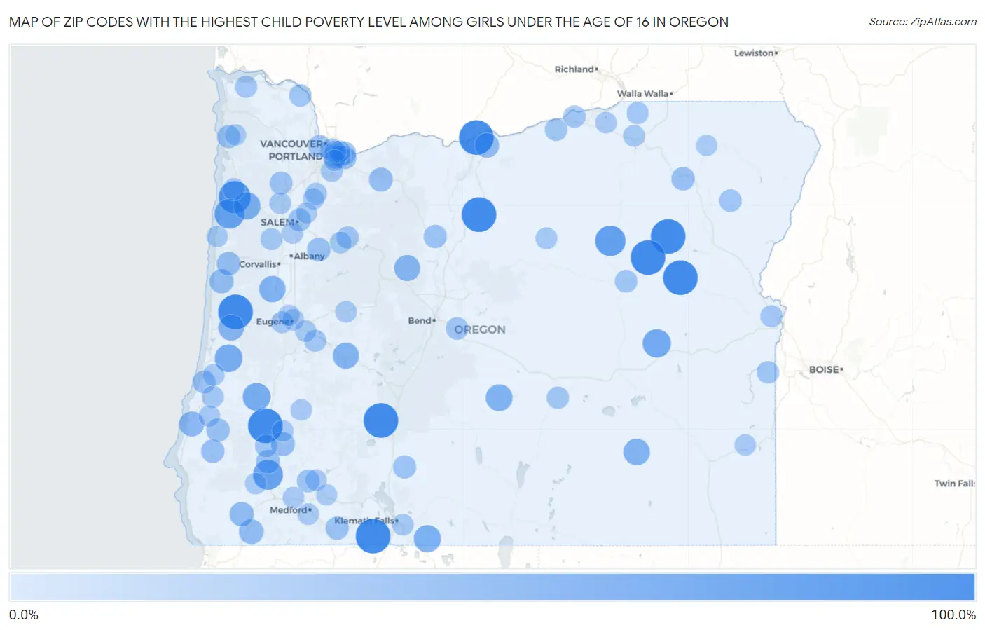 Zip Codes with the Highest Child Poverty Level Among Girls Under the Age of 16 in Oregon Map